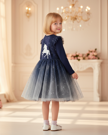 unicorn long sleeve sequin dress girls - back