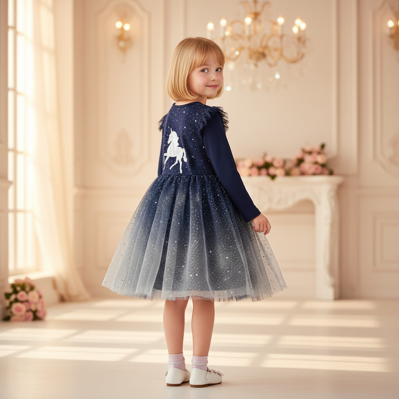 unicorn long sleeve sequin dress girls - back