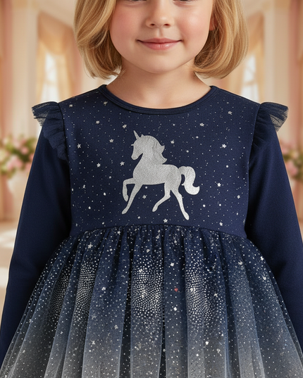 unicorn long sleeve sequin dress girls - detail