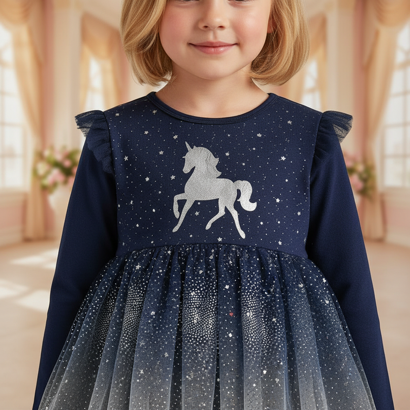 unicorn long sleeve sequin dress girls - detail
