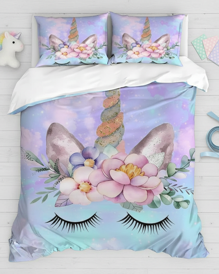 unicorn lotus bedding - flat-lay