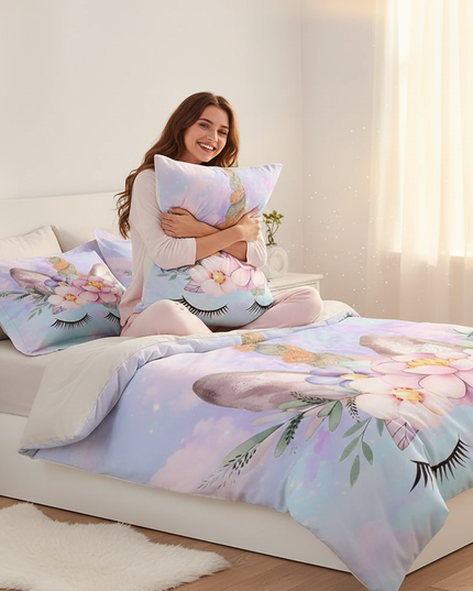 unicorn lotus bedding - in-use