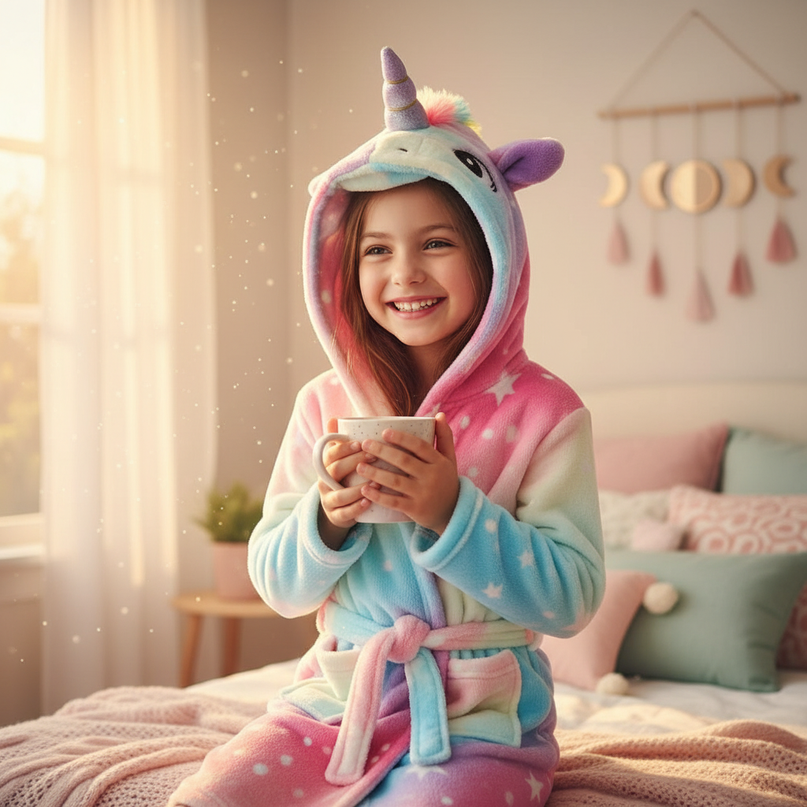 unicorn lounge robe - in-use