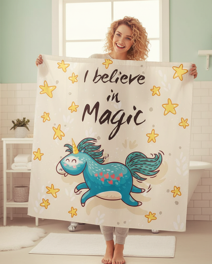 unicorn magic shower curtain - in-use