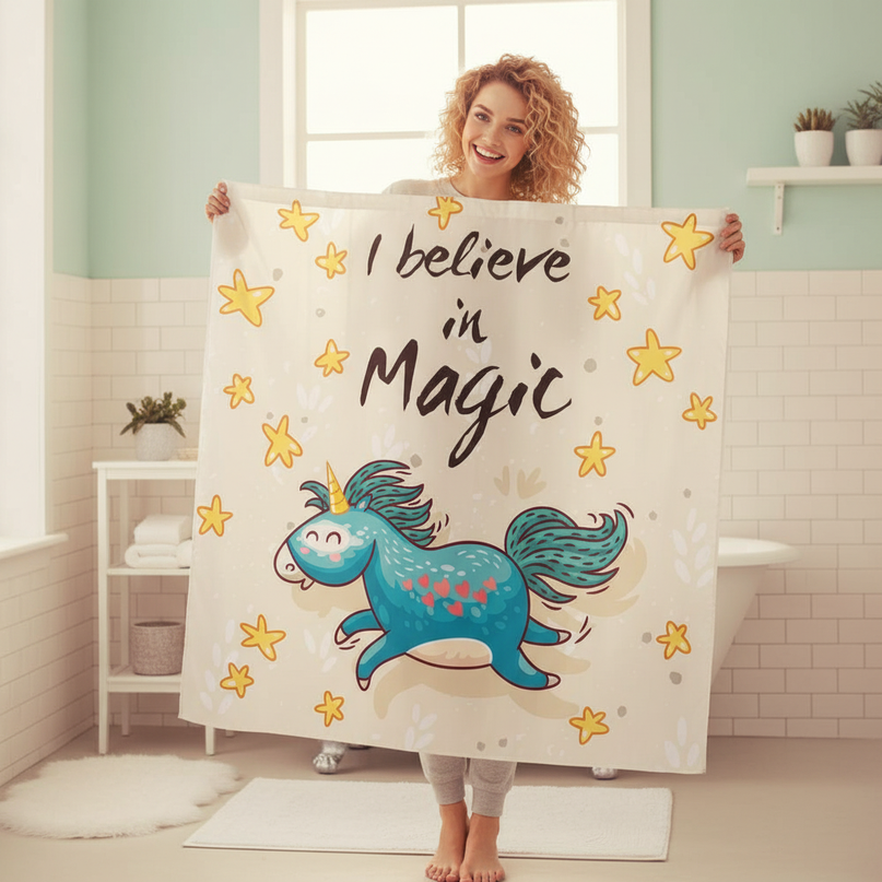 unicorn magic shower curtain - in-use