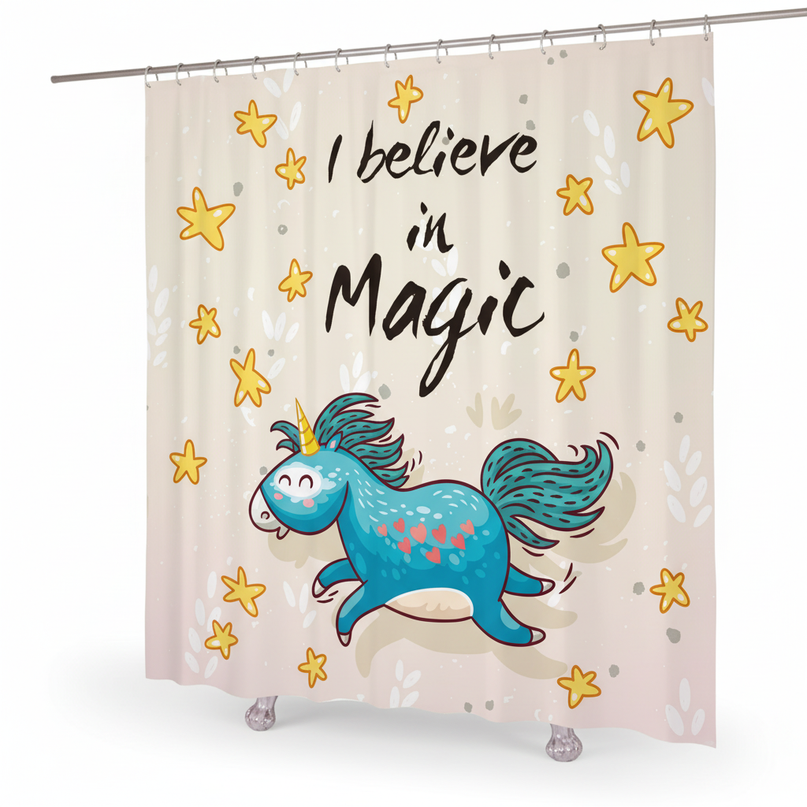 unicorn magic shower curtain - white-bg