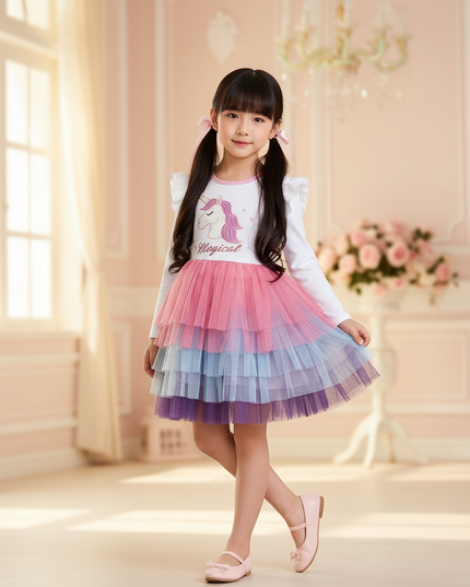 unicorn magical layered tutu dress - front