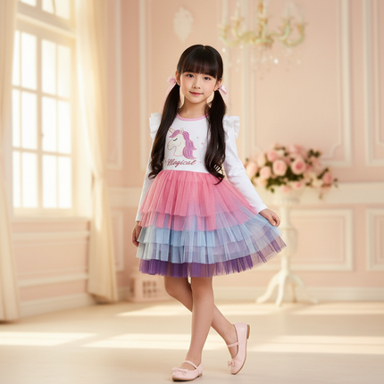 unicorn magical layered tutu dress - front