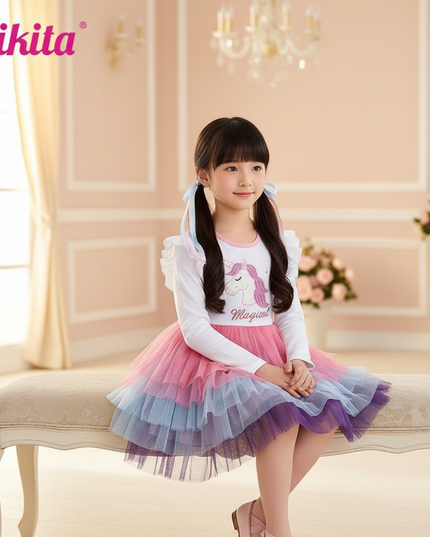 unicorn magical layered tutu dress - sitting