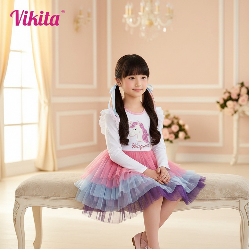 unicorn magical layered tutu dress - sitting