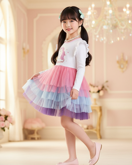 unicorn magical layered tutu dress - three-quarter