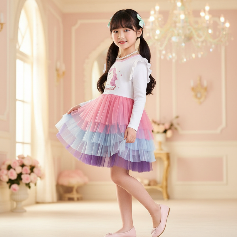 unicorn magical layered tutu dress - three-quarter