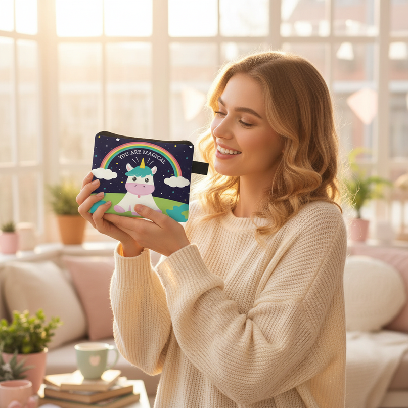 unicorn magical print purse - in-use