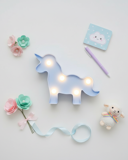 unicorn marquee night light - flat-lay