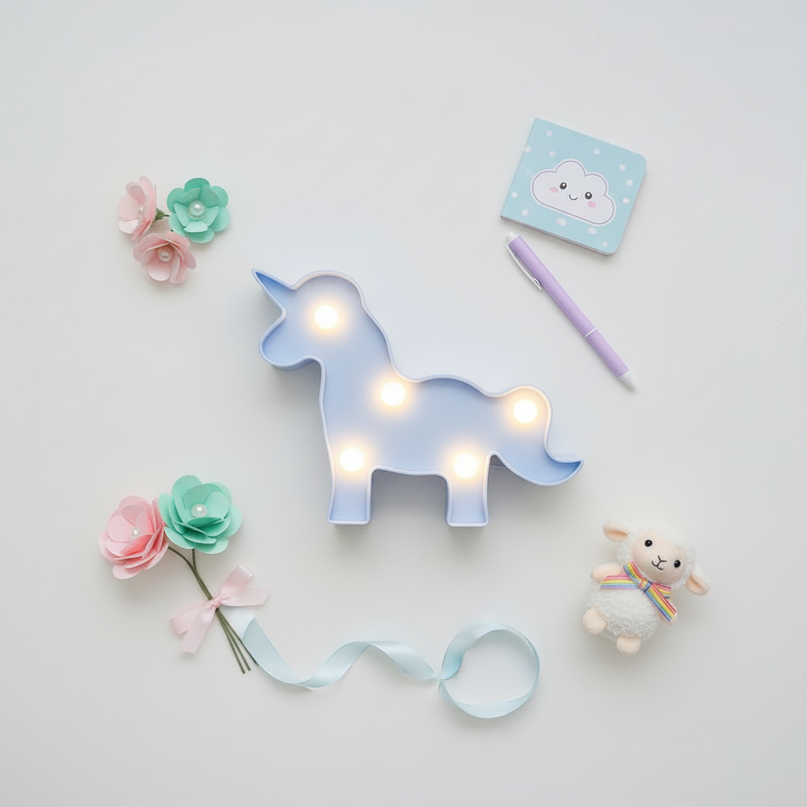 unicorn marquee night light - flat-lay