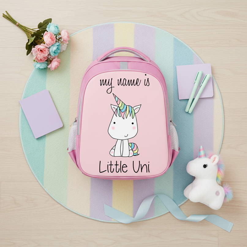 unicorn mesh backpack for girls - flat-lay