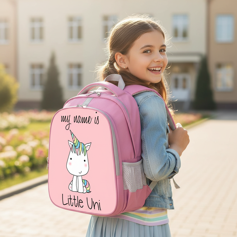 unicorn mesh backpack for girls - in-use