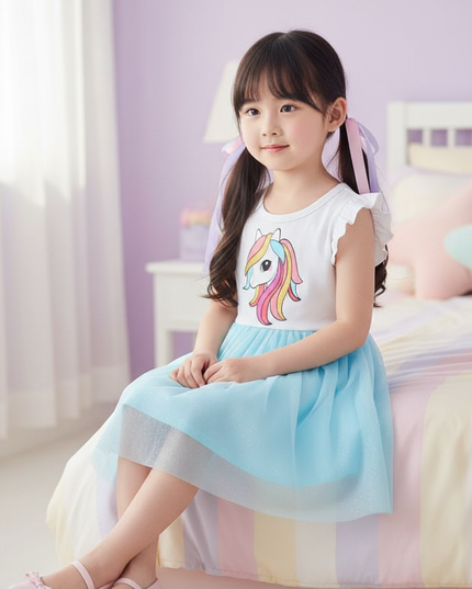 unicorn mesh dress - sitting