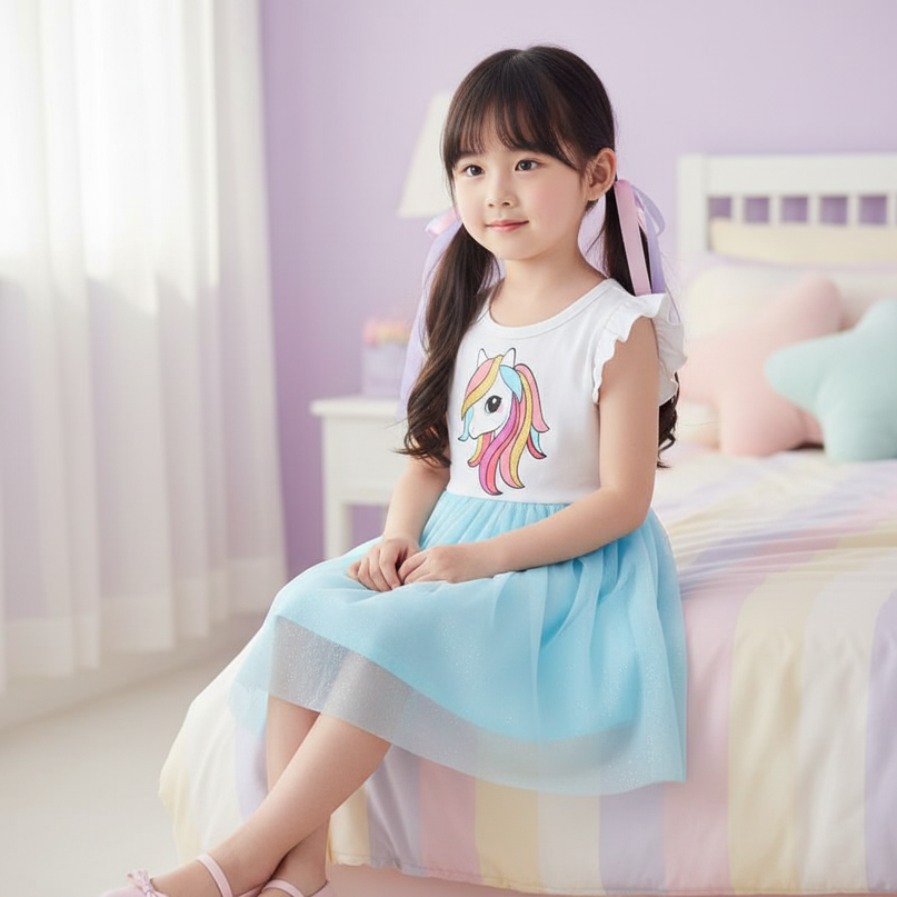 unicorn mesh dress - sitting