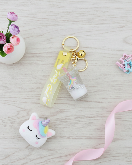 unicorn milk tea keychain - flat-lay