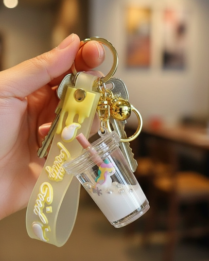 unicorn milk tea keychain - in-use