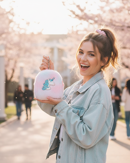 unicorn mini backpack purse - in-use