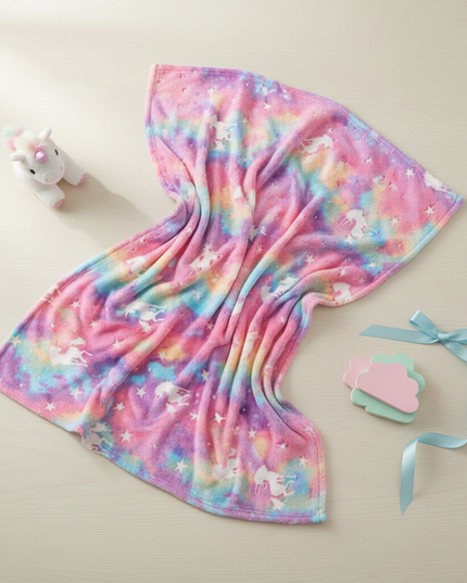 unicorn minky blanket - flat-lay