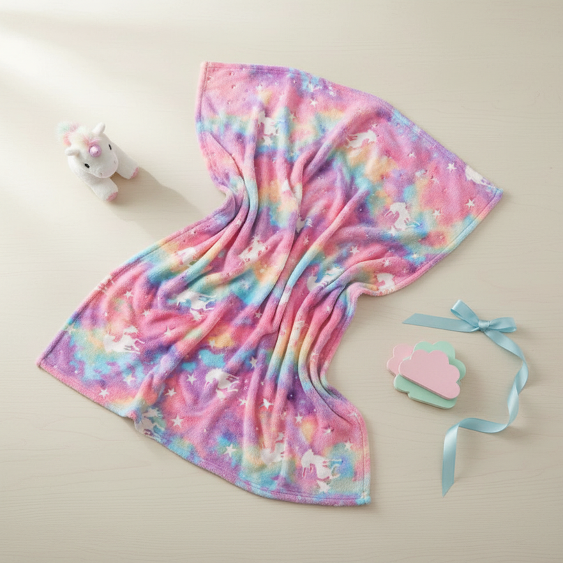 unicorn minky blanket - flat-lay