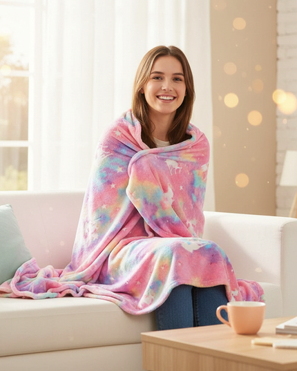 unicorn minky blanket - in-use