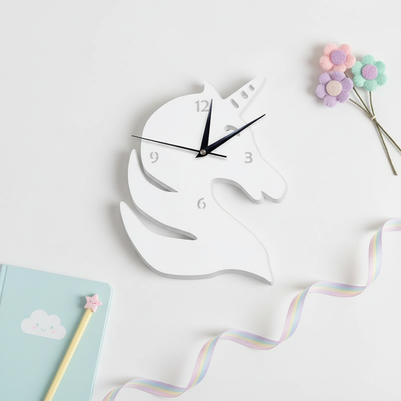 unicorn mirror clock - flat-lay
