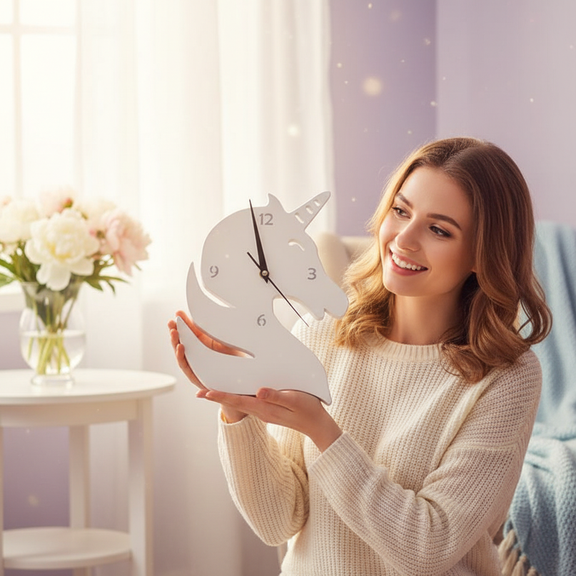 unicorn mirror clock - in-use