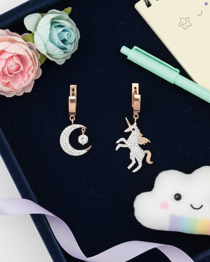 unicorn moon stud earrings - flat-lay