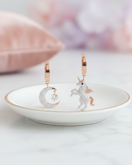 unicorn moon stud earrings - lifestyle
