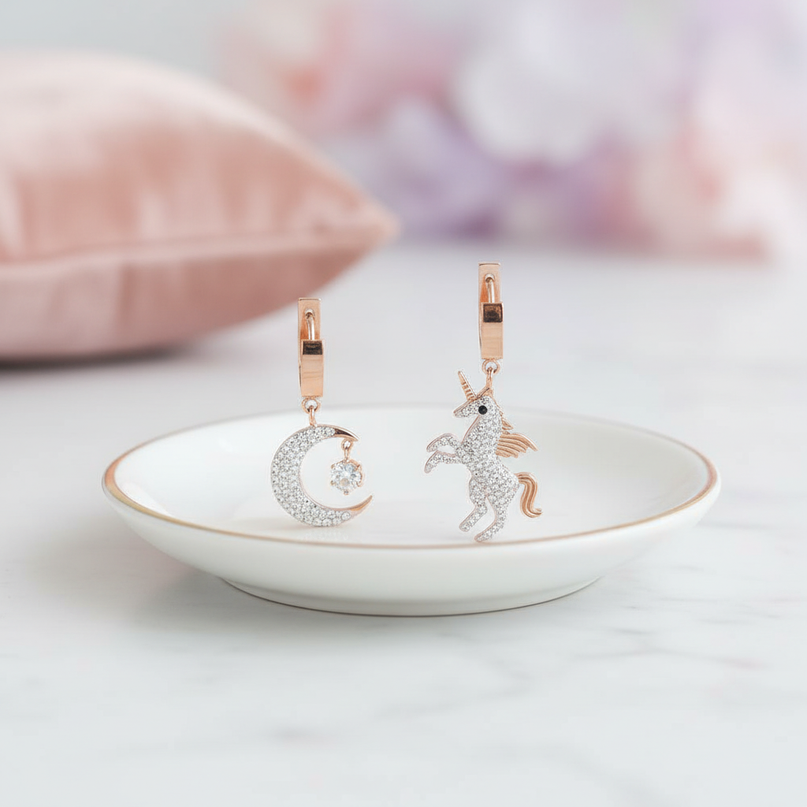 unicorn moon stud earrings - lifestyle
