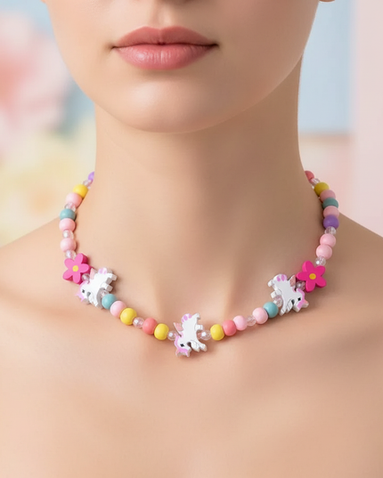 unicorn necklace bracelet set - in-use