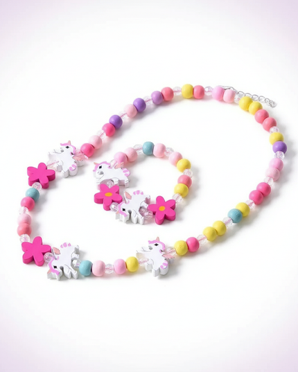 unicorn necklace bracelet set - white-bg