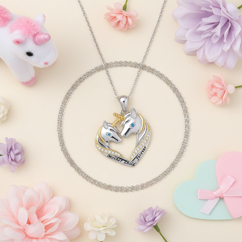 unicorn necklace for mom - flat-lay