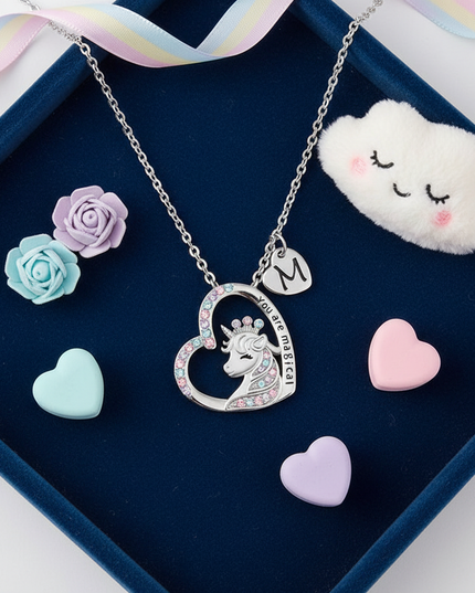 unicorn necklace girls - flat-lay