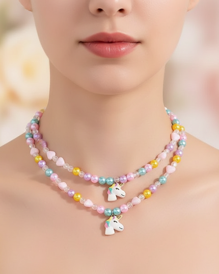 unicorn necklace little girl - in-use
