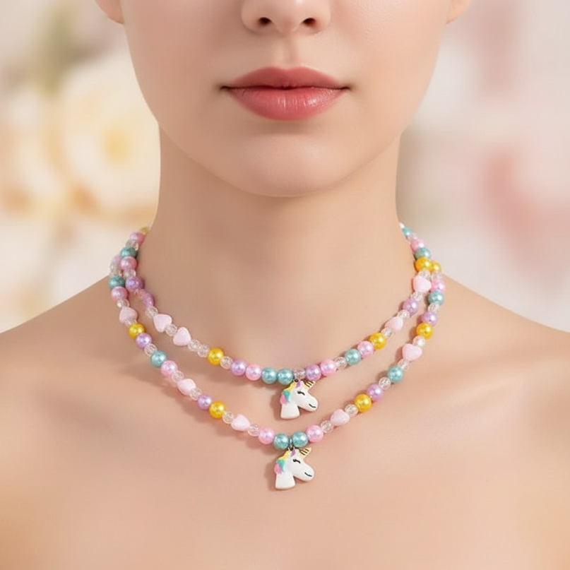 unicorn necklace little girl - in-use