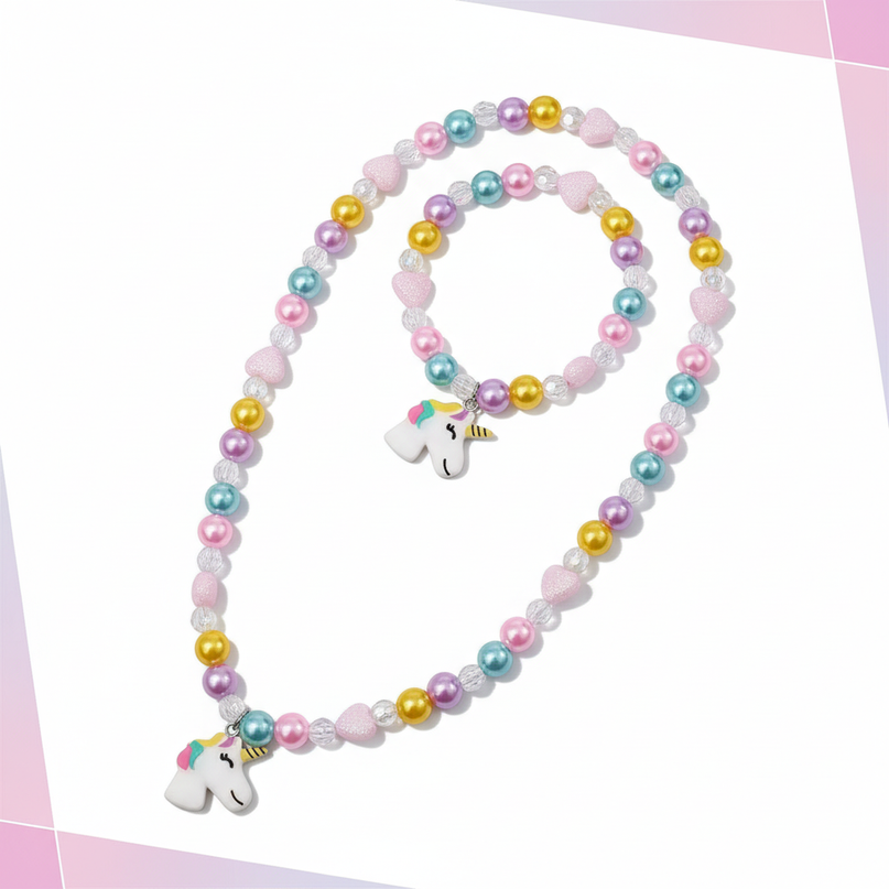 unicorn necklace little girl - white-bg