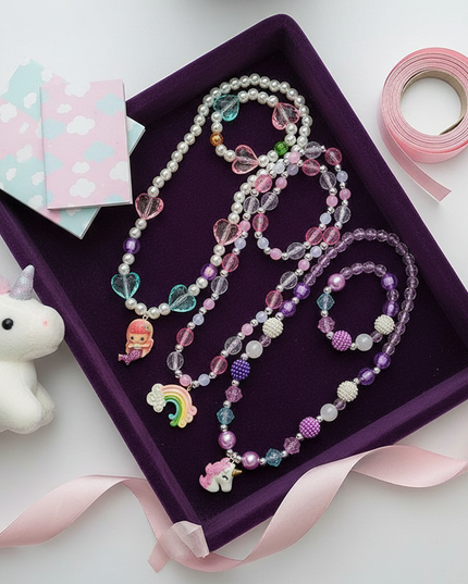 unicorn necklace set - flat-lay