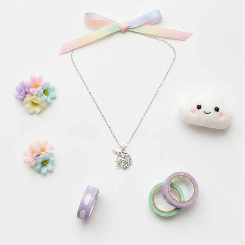 unicorn necklace with pearl - flat-lay