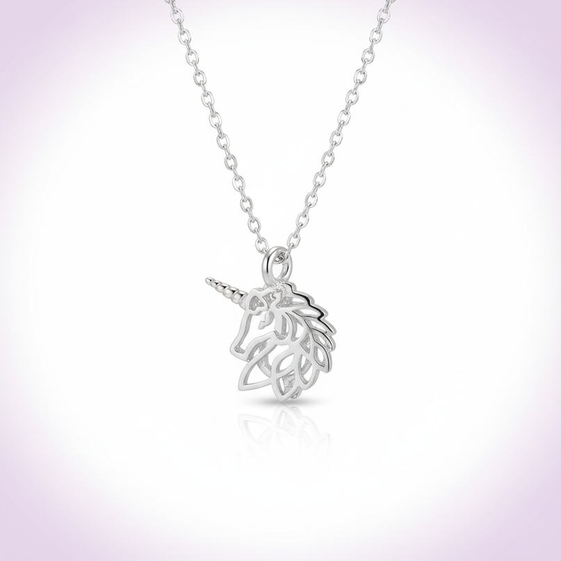 unicorn necklace with pearl - white-bg