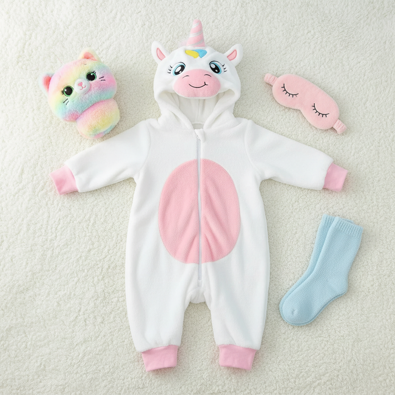 unicorn newborn onesie - flat-lay