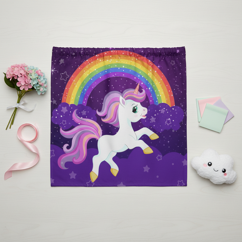 unicorn night curtains - flat-lay