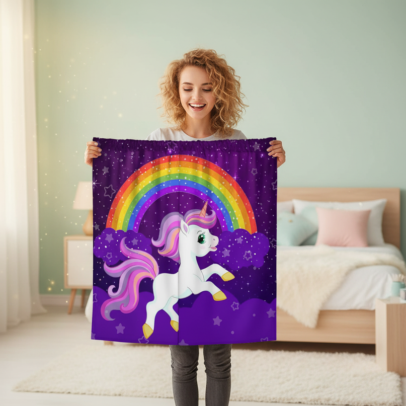 unicorn night curtains - in-use