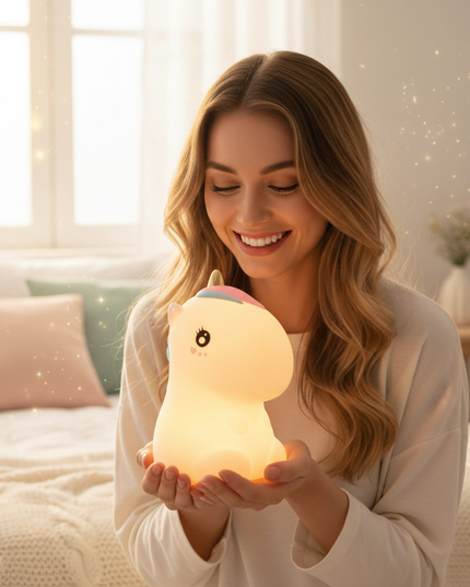 unicorn night light rechargeable - in-use