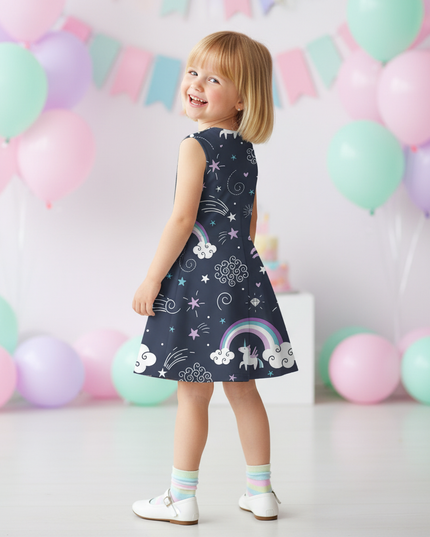 unicorn night sky dress girls - back