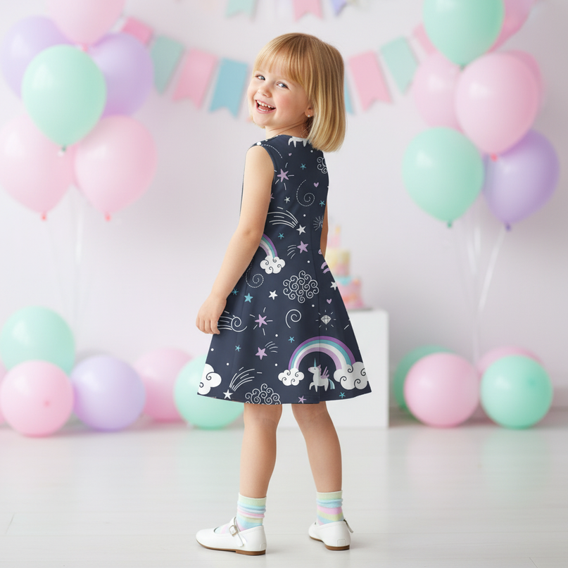 unicorn night sky dress girls - back
